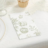 50-Pack Paper Dinner Napkins White with Matte Sage Green French Toile Floral Pattern 2-Ply - Stylish