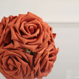 24 Roses 5inch Terracotta (Rust) Artificial Foam Flowers With Stem Wire and Leaves