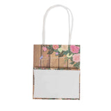 12 Pack Natural Wood Print Paper Party Favor Bags with Rose Floral Accent, Small Gift Goodie Bags