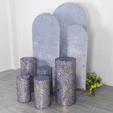 Set of 5 Royal Blue Wave Mesh Cylinder Pedestal Stand Covers with Embroidered Sequins, Premium