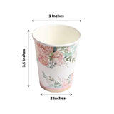 24 Pack | 9oz Peony Flower Gold Foil Elegant Wedding Shower Paper Cups