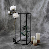 24Inch Rectangular Matte Black Metal Wedding Flower Stand, Geometric Column Frame Centerpiece