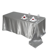 90x156 Silver Satin Rectangular Tablecloth