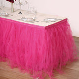 14FT Fuchsia 4 Layer Tulle Tutu Pleated Table Skirts