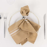 10 Pack Champagne Spun Polyester Cloth Napkins with White Reverse Stripes