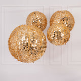 Set of 4 Glitter Gold Payette Sequin Hanging Lanterns Large Decorative Round Foldable Fabric Chinese