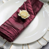 5 Pack | Burgundy Accordion Crinkle Taffeta Dinner Napkins | 20x20Inch