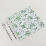 5 Pack Dusty Sage Green Floral Cloth Napkins in French Toile Pattern, Reusable Polyester Dinner