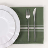 10 Pack Dusty Sage Green Spun Polyester Cloth Napkins with White Reverse Stripes