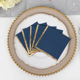 50 Pack Navy Blue Disposable Cocktail Napkins with Gold Foil Edge