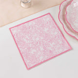 25 Pack White Pink 2-Ply Paper Beverage Napkins in French Toile Print