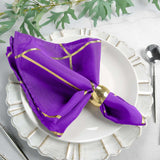 5 Pack | Purple With Geometric Gold Foil Cloth Polyester Dinner Napkins | 20x20inch