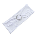 5 pack | 5"x14" White Spandex Stretch Chair Sash with Silver Diamond Ring Slide Buckle