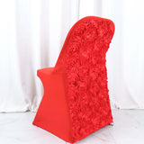 Red Satin Rosette Spandex Stretch Fitted Folding Chair Cover