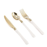 24 Pack | Gold 7inch Heavy Duty Plastic Forks with White Handle, Plastic Silverware