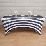 Black White Striped Stretch Spandex Rectangle Tablecloth 8ft Wrinkle Free Fitted Table Cover