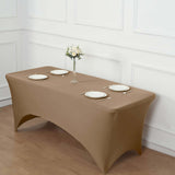 Taupe Stretch Spandex Rectangle Tablecloth 8ft Wrinkle Free Fitted Table Cover