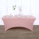 Dusty Rose Stretch Spandex Rectangle Tablecloth 8ft Wrinkle Free Fitted Table Cover