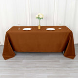 72"x120" Cinnamon Brown Polyester Rectangle Tablecloth, Reusable Linen Tablecloth