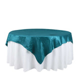 72x72Inch Peacock Teal Accordion Crinkle Taffeta Table Overlay, Square Tablecloth Topper