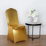 Shiny Metallic Gold Spandex Banquet Chair Cover, Glittering Premium Fitted Chair Cover