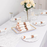 Set of 24 Pre Rolled White Paper Napkins with Rose Gold Plastic Silverware