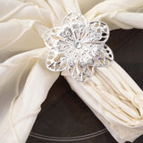 4 Pack Silver Metal Hollow Sun Flower Napkin Rings, Modern Flower Shaped Napkin Bands