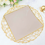 10 Pack | 10inch Taupe / Gold Concave Modern Square Plastic Dinner Plates Disposable Party Plates