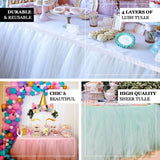 21FT White 4 Layer Tulle Tutu Pleated Table Skirts