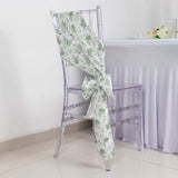 5 Pack Dusty Sage Green Floral Polyester Chair Sashes in French Toile Pattern - 6x108inch