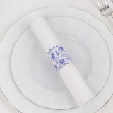 50 Pack White Blue Paper Napkin Holder Bands in French Toile Floral Pattern