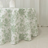 Polyester 120 Round Tablecloth White - Dusty Sage Green French Toile Pattern