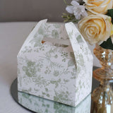 25 Pack White Sage Green Party Favor Gift Tote Gable Boxes with Leaf Floral Print