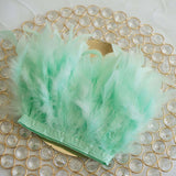 39" Mint Real Turkey Feather Fringe Trims With Satin Ribbon Tape