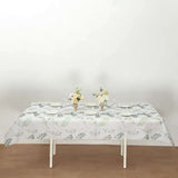 60x102inch White Green Non-Woven Rectangular Table Cover With Olive Leaves Print, Spring Summer