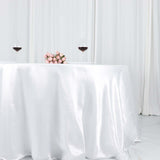 132Inch White Seamless Satin Round Tablecloth