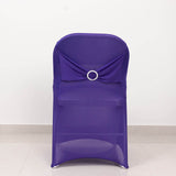 Purple Spandex Folding Chair Covers with Silver Rhinestone Buckled Sash Band