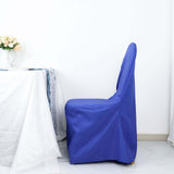 Royal Blue Polyester Banquet Chair Cover, Reusable Stain Resistant Slip On Chair Cover