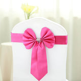 5 Pack | Fuchsia | Reversible Chair Sashes with Buckle | Double Sided Pre-tied Bow Tie Chair Bands | Satin & Faux Leather