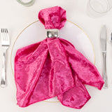 5 Pack Fuchsia Premium Crushed Velvet Linen Napkins, Decorative Soft Cloth Dinner Napkins