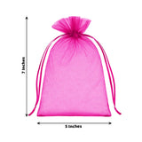 Pink organza gift bag with drawstring, 7x5 inches.