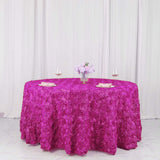 120inch Fuchsia Grandiose 3D Rosette Satin Round Tablecloth