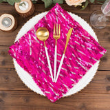 Fuchsia Silver Wave Embroidered Sequin Mesh Dinner Napkin, Reusable Decorative Napkin