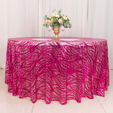 120inch Fuchsia Silver Wave Mesh Round Tablecloth With Embroidered Sequins