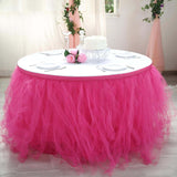 14FT Fuchsia 4 Layer Tulle Tutu Pleated Table Skirts