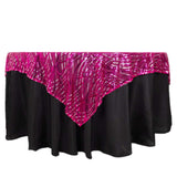 72x72inch Fuchsia Silver Wave Mesh Square Table Overlay With Embroidered Sequins