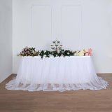 17FT White Extra Long 48 inch Two Layered Tulle & Satin Table Skirt