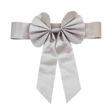 5 Pack | Silver | Reversible Chair Sashes with Buckle | Double Sided Pre-tied Bow Tie Chair Bands | Satin & Faux Leather