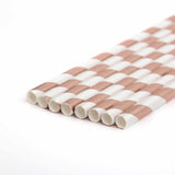 25 Pack 8" White/Rose Gold Striped Disposable Paper Straws