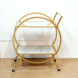 2.5ft Tall Gold Metal 2-Tier Bar Cart Mirror Serving Tray Kitchen Trolley, Round Teacart Island Cart